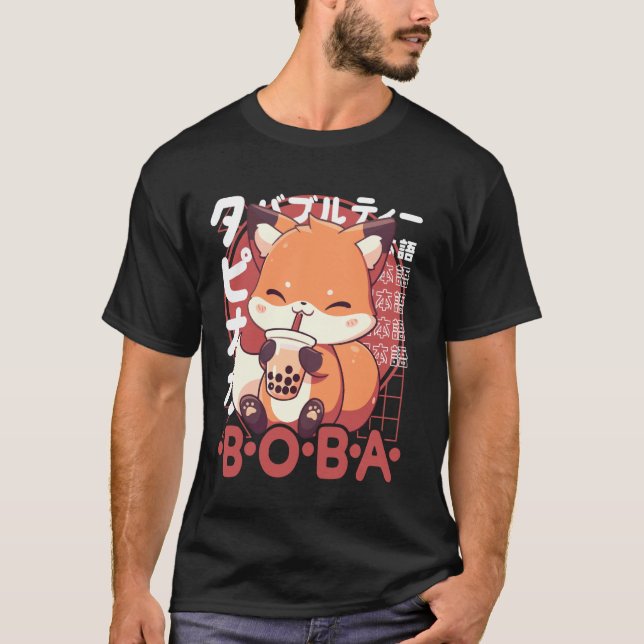 Fox Boba Tea Kawaii Bubble Tea Fox Anime Neko Red  T-Shirt (Vorderseite)