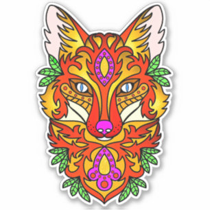 Fox boho abstrakte Kunstwolf lila rotes Gelb Aufkleber