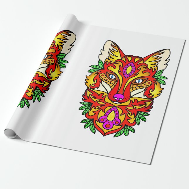 Fox boho abstrakte Kunstwolf rot lila weiß Geschenkpapier (Ungerollt)