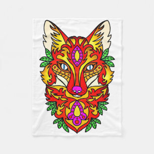 Fox boho Wolf abstrakte Kunst Rot lila Fleecedecke