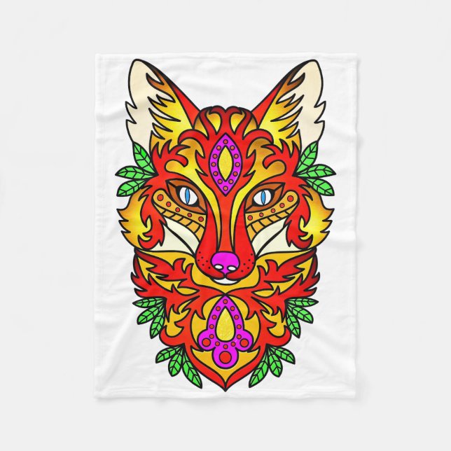 Fox boho Wolf abstrakte Kunst Rot lila Fleecedecke (Vorderseite)