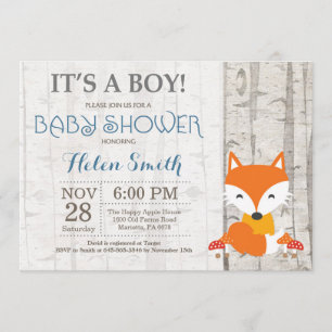 Fox Boy Baby Dusche Einladung rustikales Holz