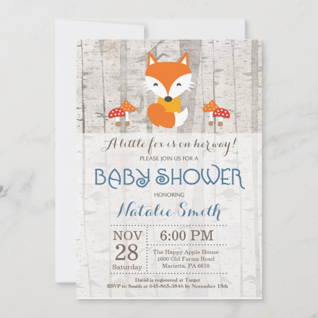 Fox Boy Baby Dusche Einladung rustikales Woodland (Vorderseite)