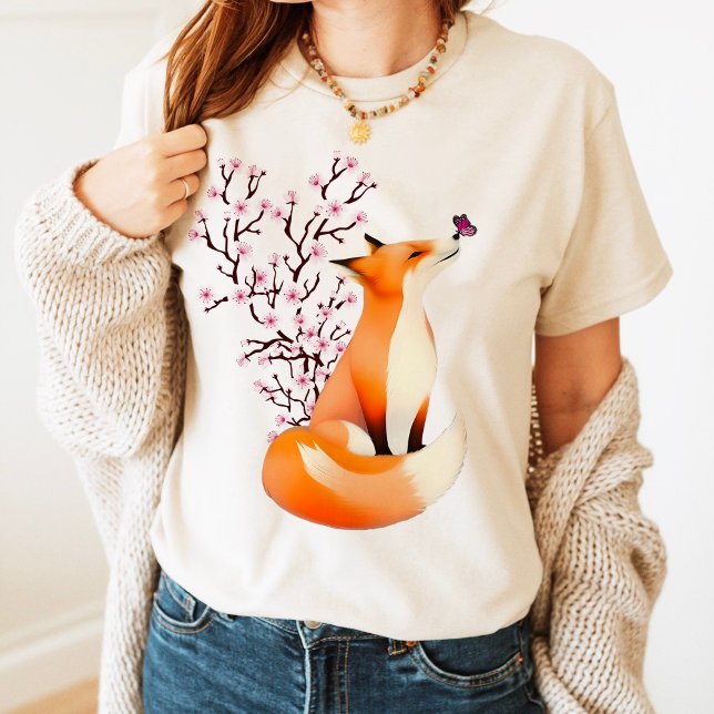 Fox Cherry Blossom Niedlich Pink Fox Bekleidung T-Shirt (Von Creator hochgeladen)