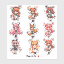 Fox Chibi Art Niedlich Girl Anime Stickers