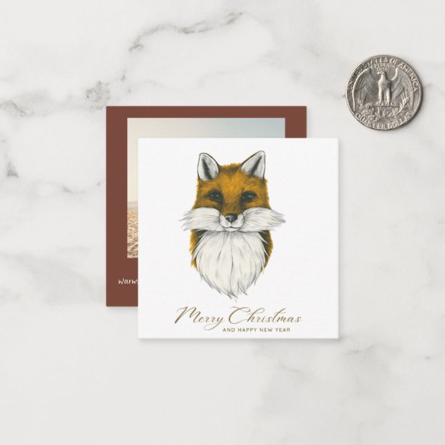 Fox Christmas Foto Card Mitteilungskarte (Vorderseite/Rückseite Beispiel)