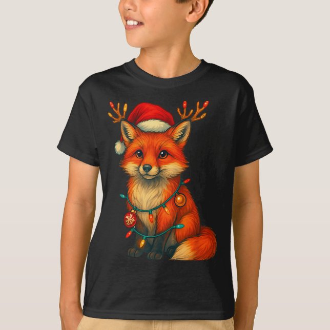 Fox Christmas Lights Xmas  T-Shirt (Vorderseite)