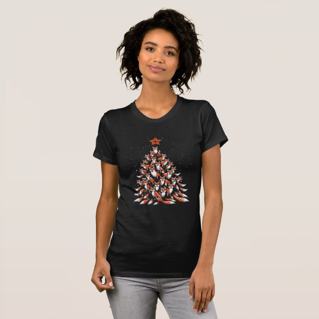 Fox Christmas Tree Fox Xmas Tree T-Shirt (Vorne ganz)