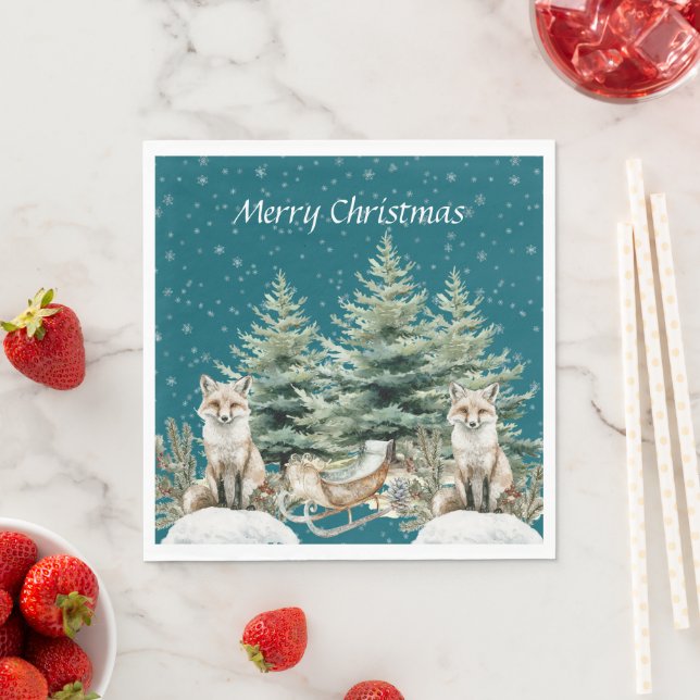 Fox Christmas Tree Sleigh Snowflakes Serviette (Beispiel)