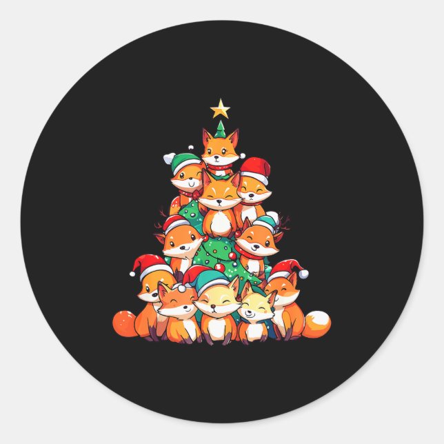 Fox Christmas Tree Xmas Girls Boys Funny Santa  Runder Aufkleber (Vorderseite)