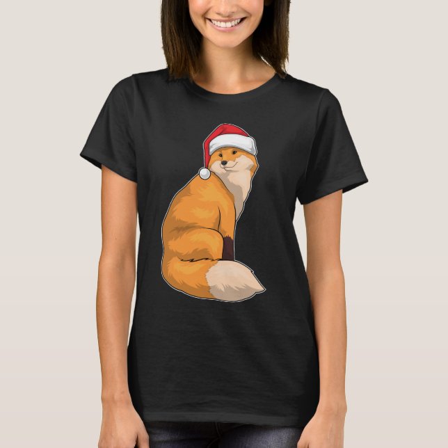 Fox Christmas Weihnachtsmannmütze T-Shirt (Vorderseite)