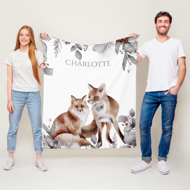 Fox Couple Winter Folies Weihnachten Personalisier Fleecedecke (Beispiel)