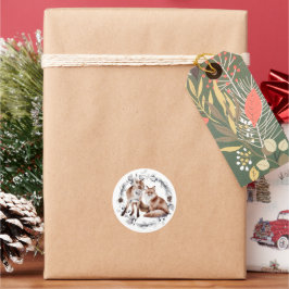 Fox Couple Winter Wreath Weihnachten Runder Aufkleber