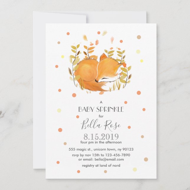 Fox Cub Baby Sprinkle Invitations (Devant)