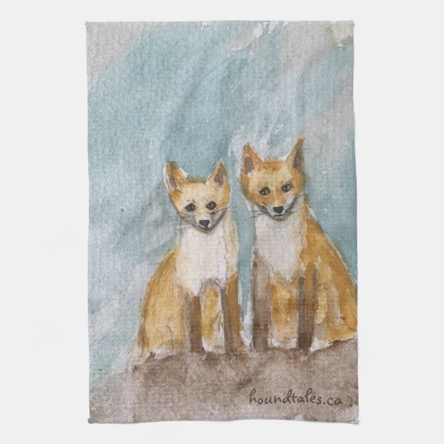 Fox Cubs sur une serviette de cuisine (Vertical)