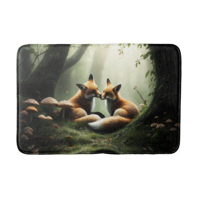 Fox Cuddle in Misty Forest Badematte (Vorderseite)