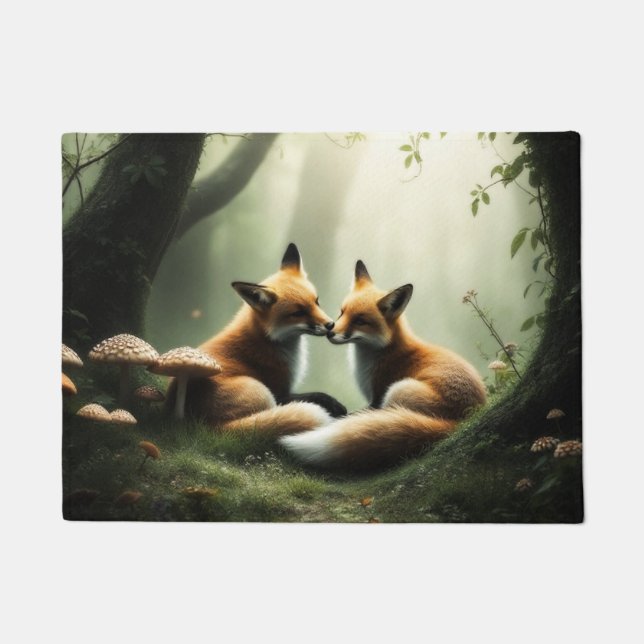 Fox Cuddle in Misty Forest Fußmatte (Vorderseite)