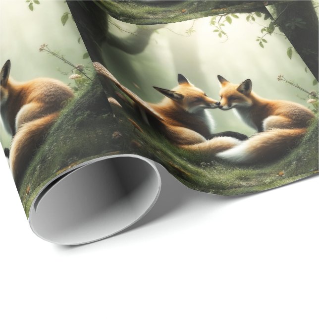 Fox Cuddle in Misty Forest Geschenkpapier (Rolleneckpunkt)