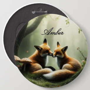 Fox Cuddle in Misty Forest Personalisiert Button