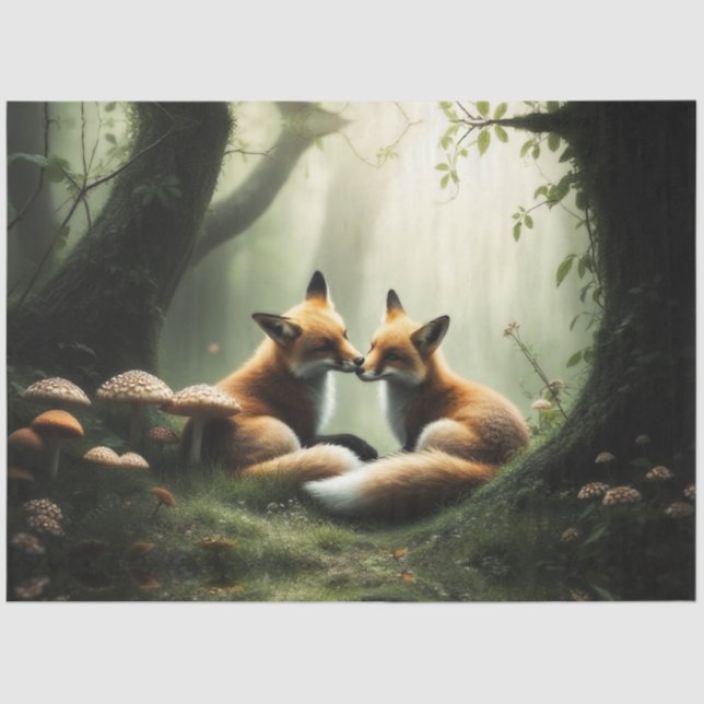 Fox Cuddle in Misty Forest Seidenpapier (Vorderseite)