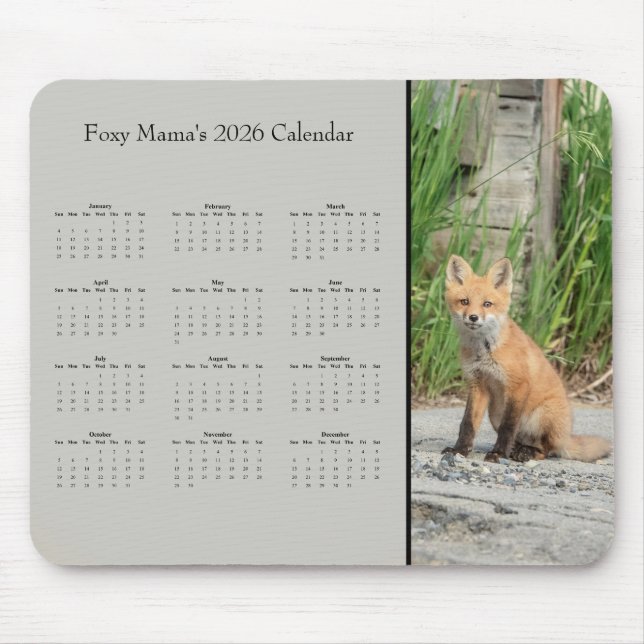 Fox - Customizable full year 2026 calendar Mousepad (Vorne)