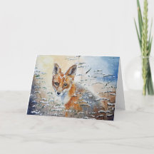 Fox dans la carte de Noël de neige