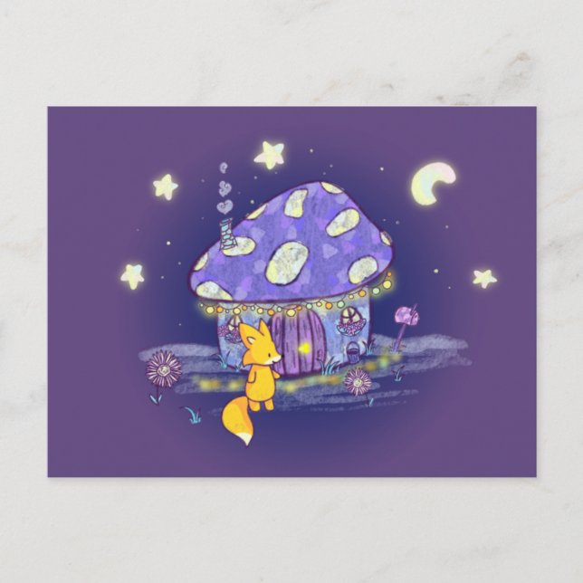 Fox dans Lunar Mushroom House Carte postale (Devant)