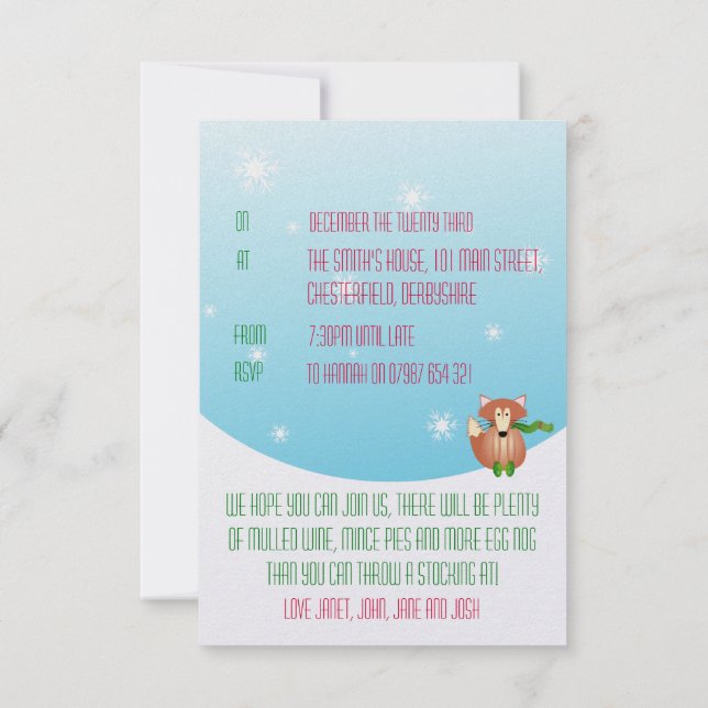 Fox dans Mittens Invitation (Dos)