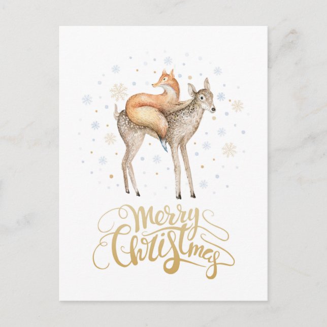 Fox Deer Winter Snow Frohe Weihnachten (Vorderseite)