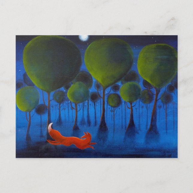 Fox, der in Waldland nachts läuft Postkarte (Vorderseite)