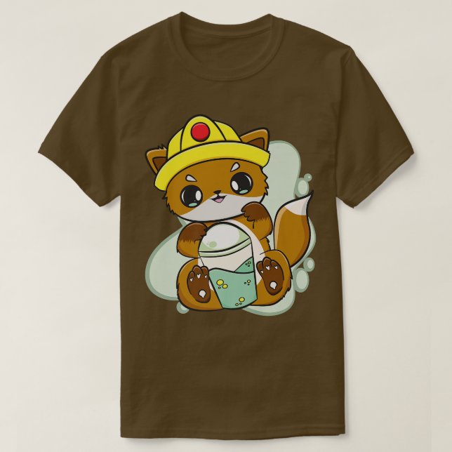Fox Drinks Boba Bubble Tea For Construction Worker T-Shirt (Design vorne)