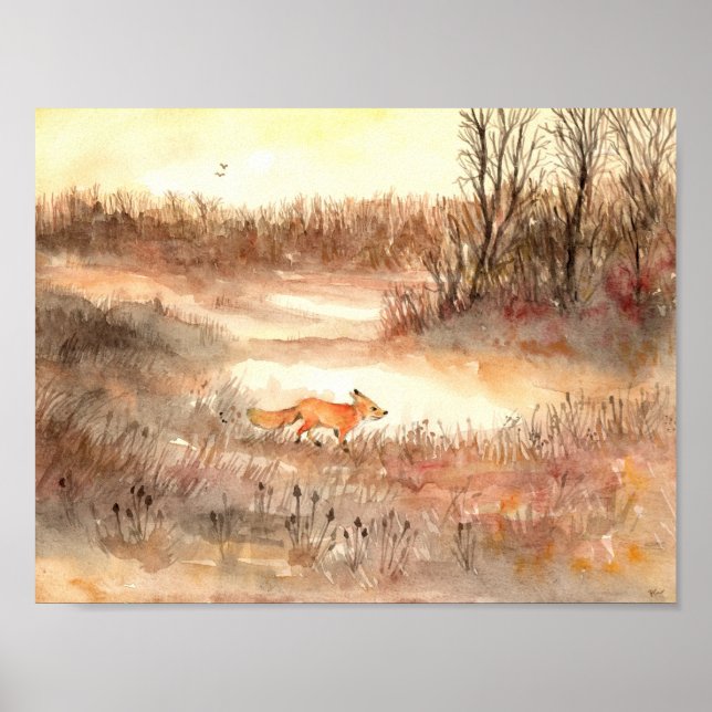Fox durch das Feld Poster (Vorne)