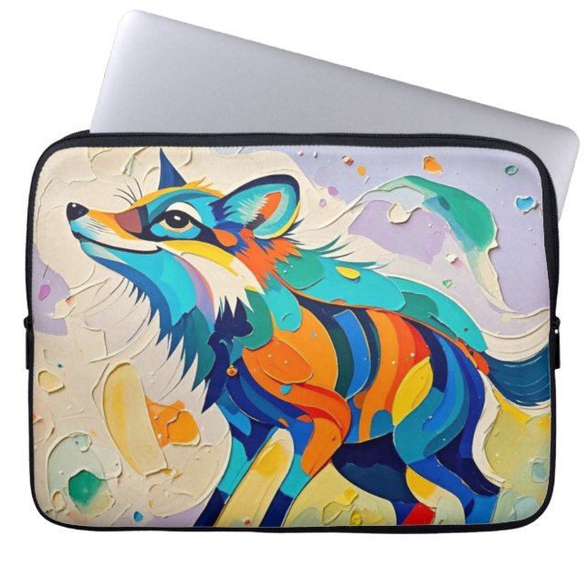 Fox Expressive abstrakte Tierkunst Laptopschutzhülle (Vorderseite)