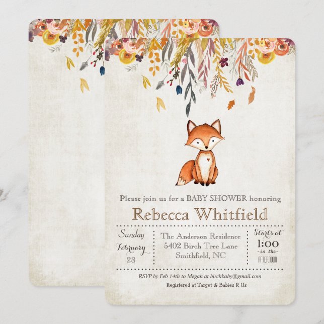 Fox Fall quitte Citrouille Baby shower Invitation (Devant / Derrière)