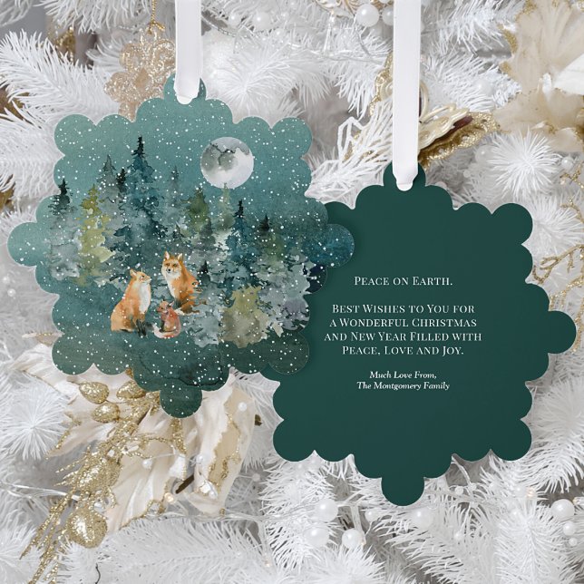 Fox Familie in Forest Full Moon Schneefall Weihnac Ornament Karte (Von Creator hochgeladen)