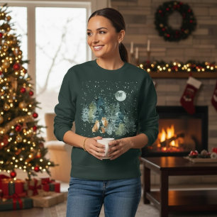 Fox-Familie in Forest Vollmond-Schneefall Sweatshirt