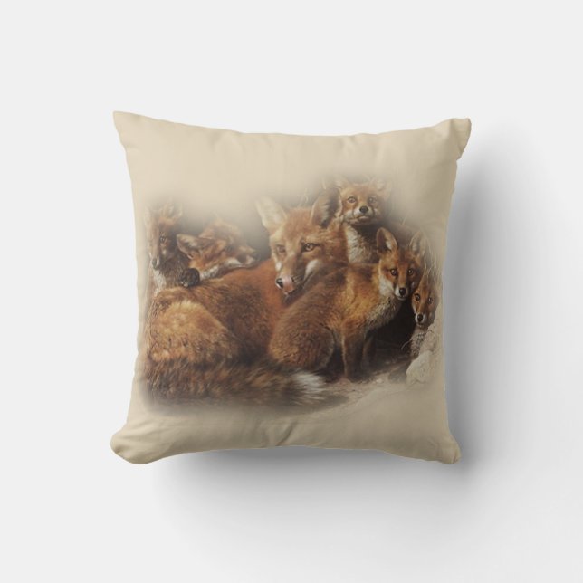 Fox-Familie Kissen (Vorderseite)