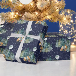 Fox Familienwald Vollmond Schneefall Weihnachten Geschenkpapier