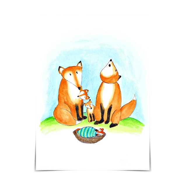 Fox Family New Baby Adoption Card Karte (A fox family welcomes a new baby into their family.)