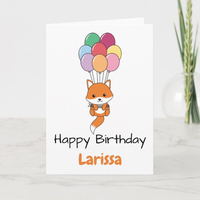 Fox fliegt mit farbenfroher Balloons-Karte auf. Karte (Vorderseite)