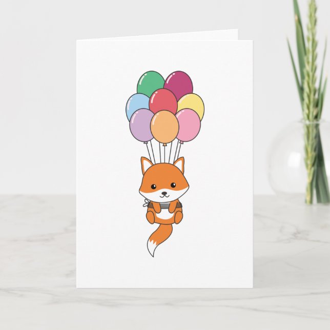 Fox fliegt mit farbigen Balloons auf Karte (Vorderseite)