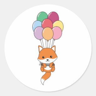 Fox fliegt mit farbigen Balloons auf Runder Aufkleber