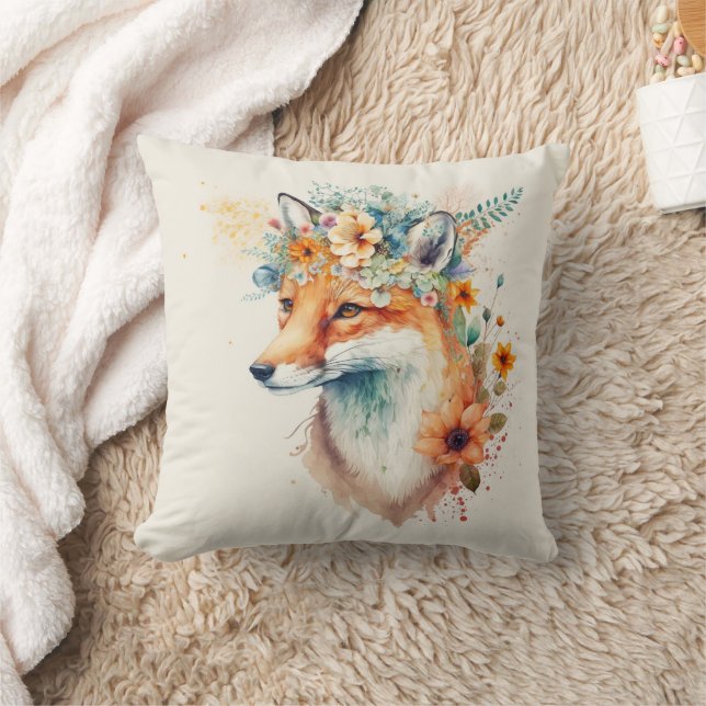 Fox Flower Crown Watercolor                      Kissen (Decke)