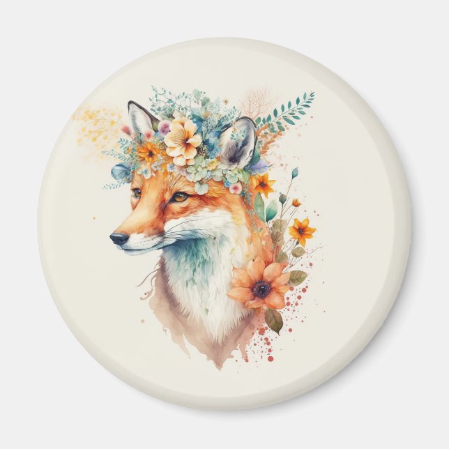 Fox Flower Crown Watercolor                        Magnet (Vorne)