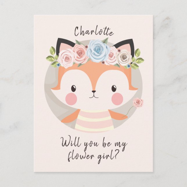 Fox Flower Girl Vorschlag Card Postkarte (Vorderseite)