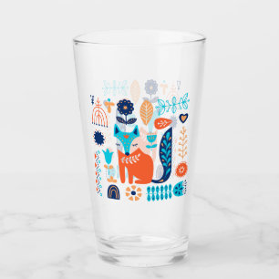 Fox Folk Art Floral Muster   Art Glas