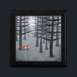 Fox Forest Art Erinnerungskiste<br><div class="desc">Ein wilder roter Fuchs steht unter Bäumen in einem dunklen Wald. Ein Landschaftsbild für Tiere,  Natur und Wildtiere.</div>