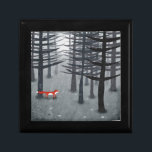 Fox Forest Art Erinnerungskiste<br><div class="desc">Ein wilder roter Fuchs steht unter Bäumen in einem dunklen Wald. Ein Landschaftsbild für Tiere, Natur und Wildtiere.</div>