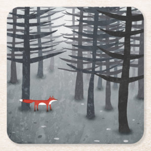 Fox Forest Art Rechteckiger Pappuntersetzer