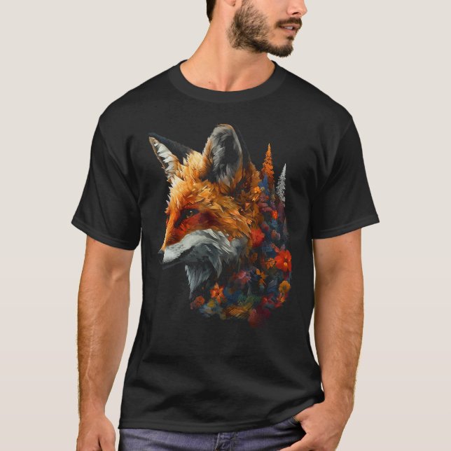 Fox Forest Flowers  Animal Fox T-Shirt (Vorderseite)
